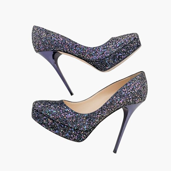 Jimmy Choo Cosmic Pumps EU 41 US 11 Purple Glitter Platform High Heels Metallic - Picture 8 of 11